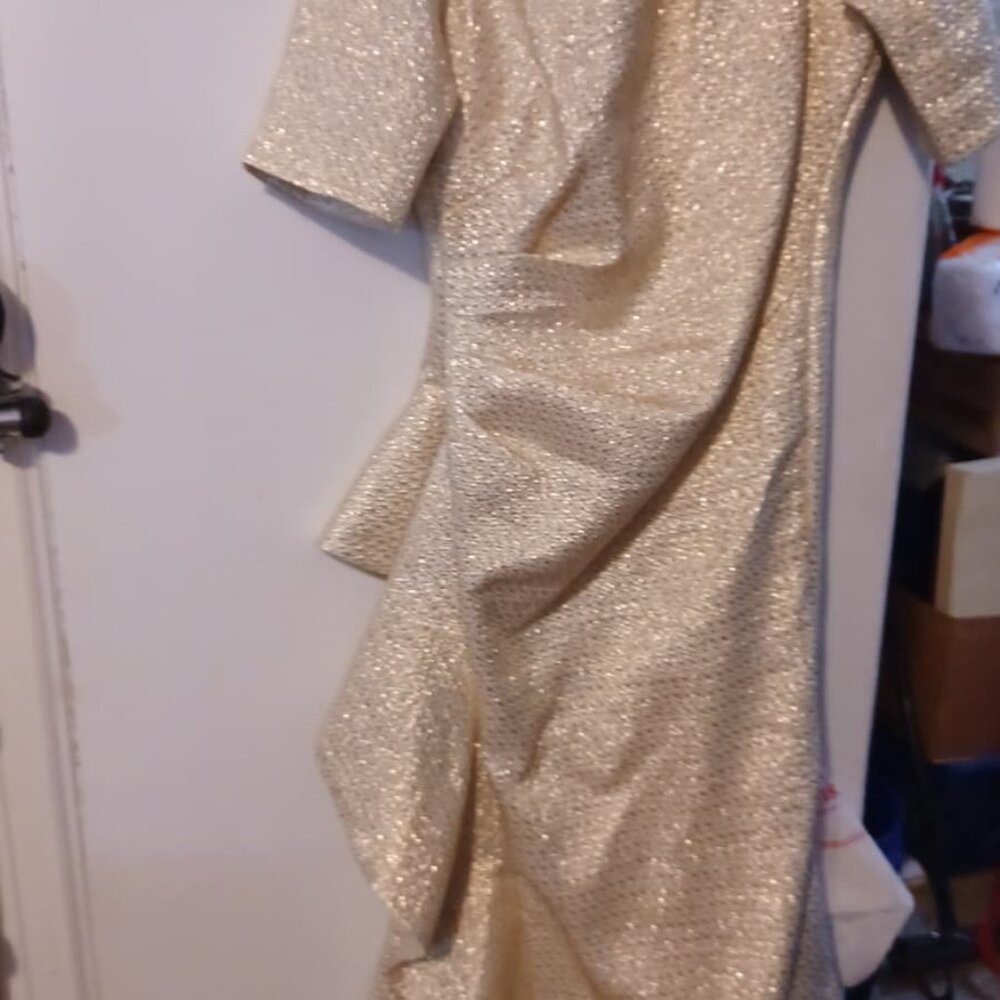 Rickie Freeman Teri Jon Column Gown Size 14 Gold Champagne